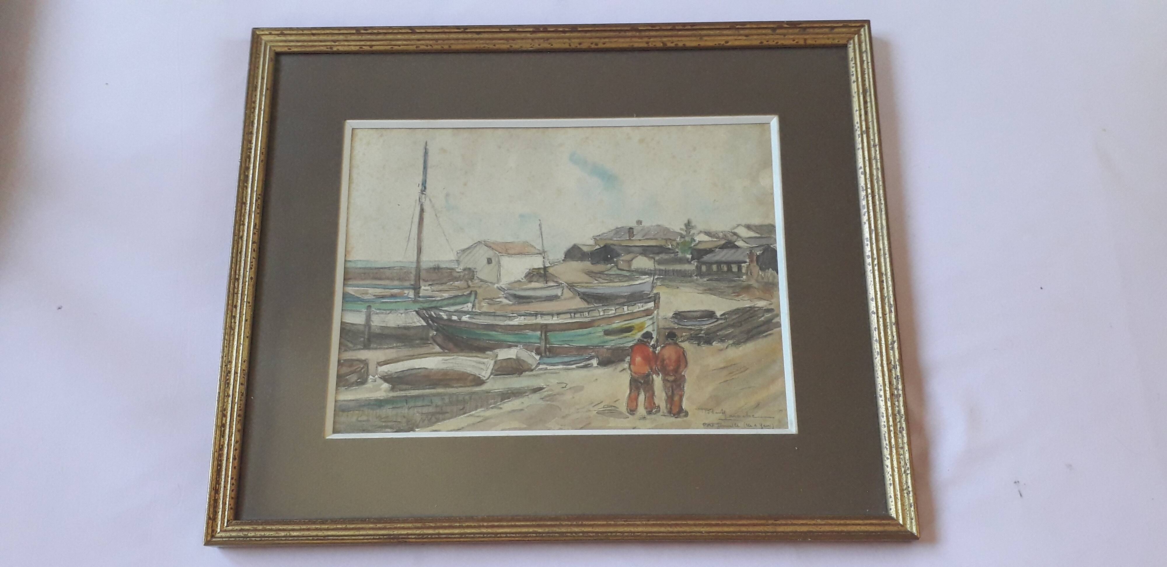 Old painting representing a marine scene by Robert Laroche