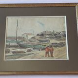 Old painting representing a marine scene by Robert Laroche