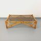 Vintage rectangular coffee table in rattan and smoked glass from the 1970s.