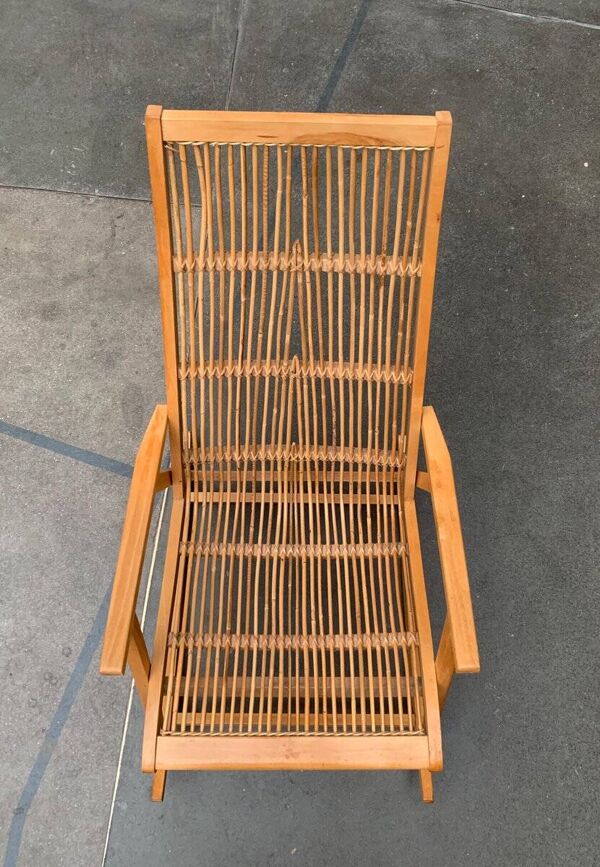 Chaise à bascule en rotin allemande du milieu du siècle des Deutschen Werkstätten Hellerau, années 1960