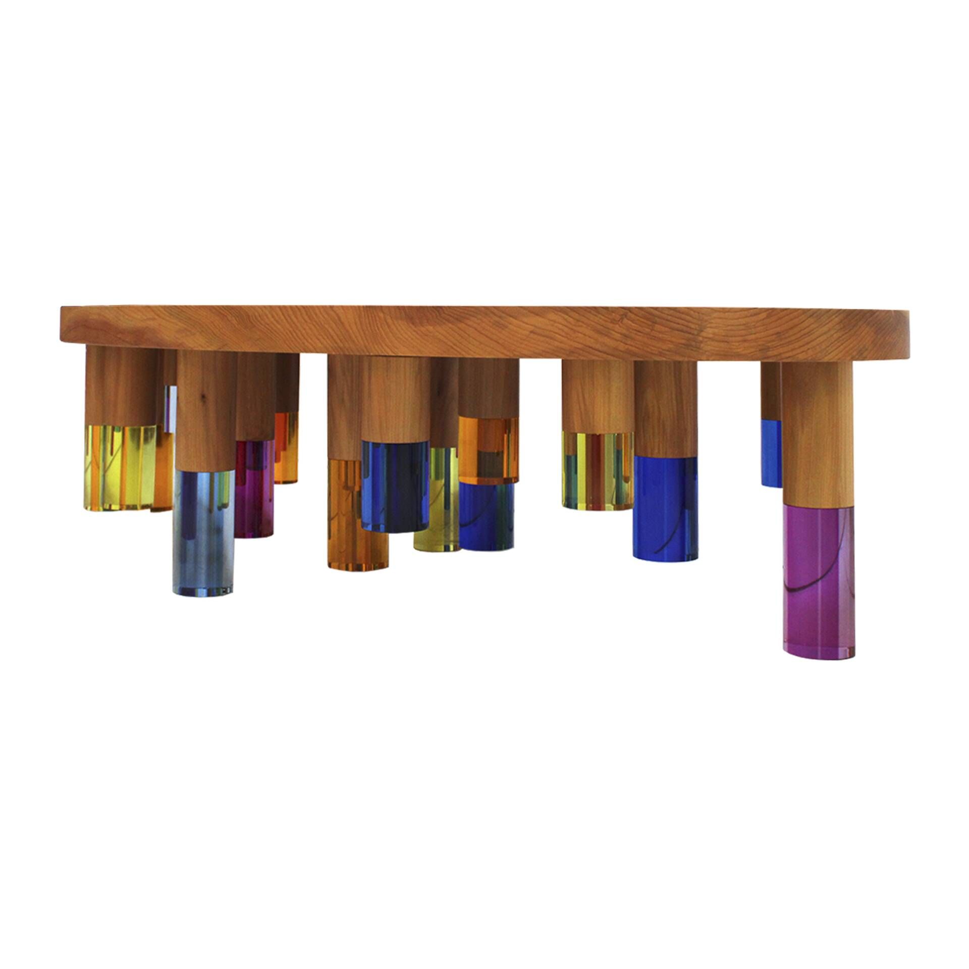 Studio Superego Modern Wood and Multicolor Plexiglass Italian Coffee Table