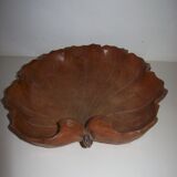 Carved wooden fruit cup with signed leaf shape