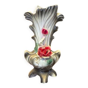 Vase Capodimonte en barbotine grise et rose