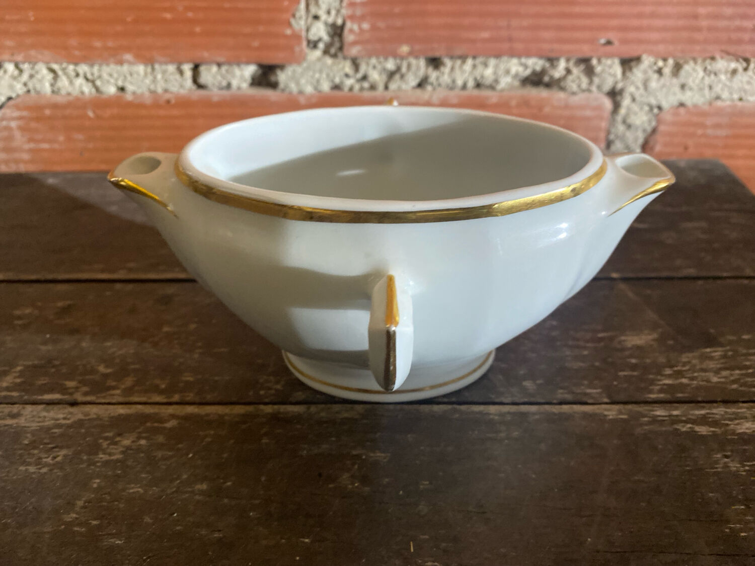 Double Sauce Boat Antique Gras & Maigre White Porcelain #D907