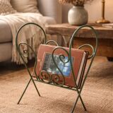 Vintage wrought iron magazine rack – handcrafted scrolls –