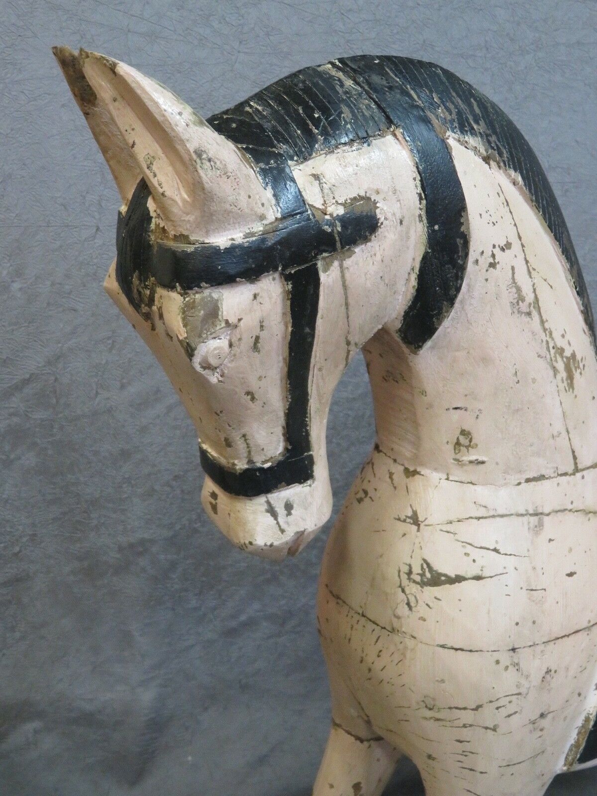 Powder pink and black rocking wooden horse