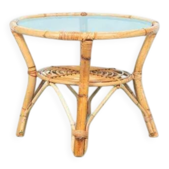 1960s round rattan coffee table, Rohé Noordwolde