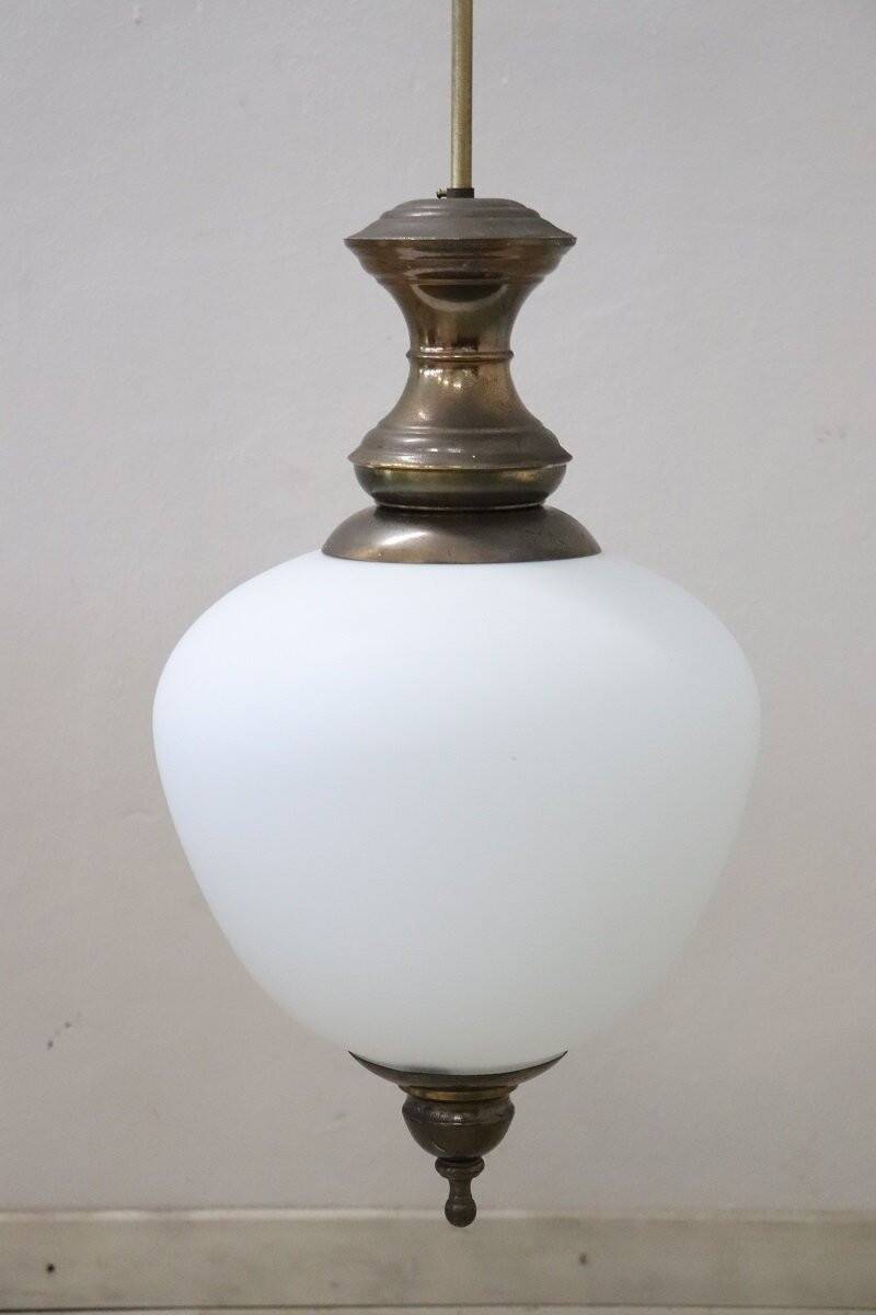 Pendant Lamp In Brass And Glass, 1960s Special Price