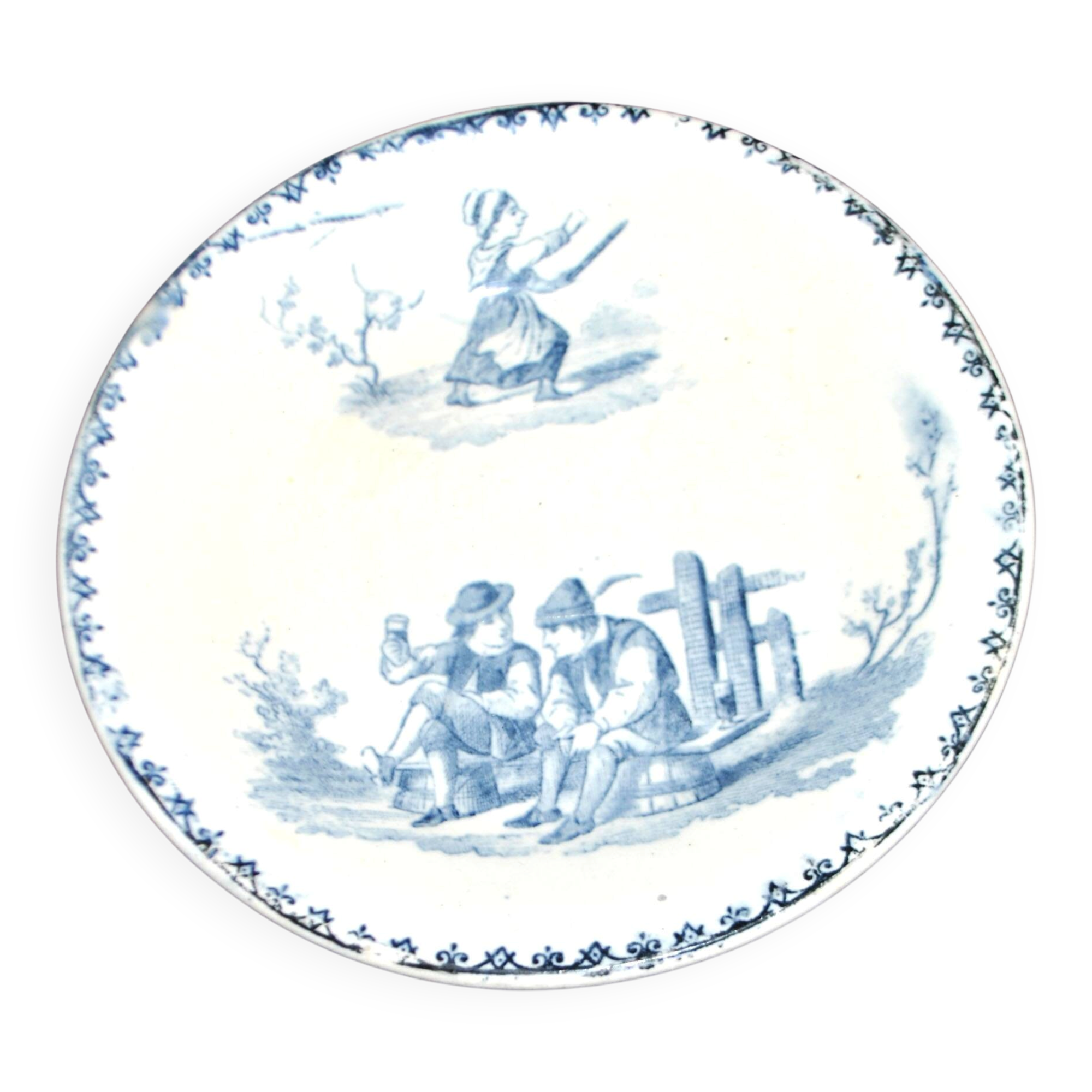 Miniature illustrated blue bread plate 12.5 cm Creil Montereau dollhouse