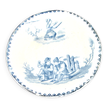 Miniature illustrated blue bread plate 12.5 cm Creil Montereau dollhouse