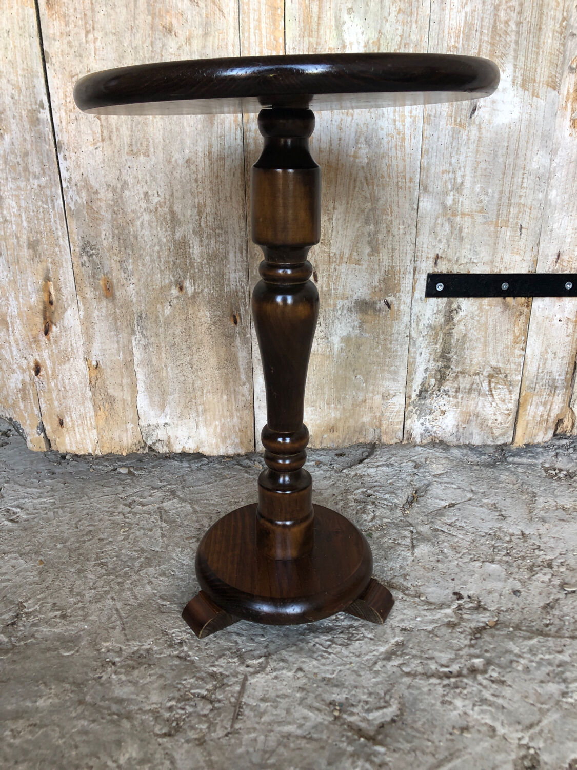 Fifth wheel side table vintage round wood