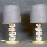 Pair of brass & lucite bedside lamps, France, Mid-Century