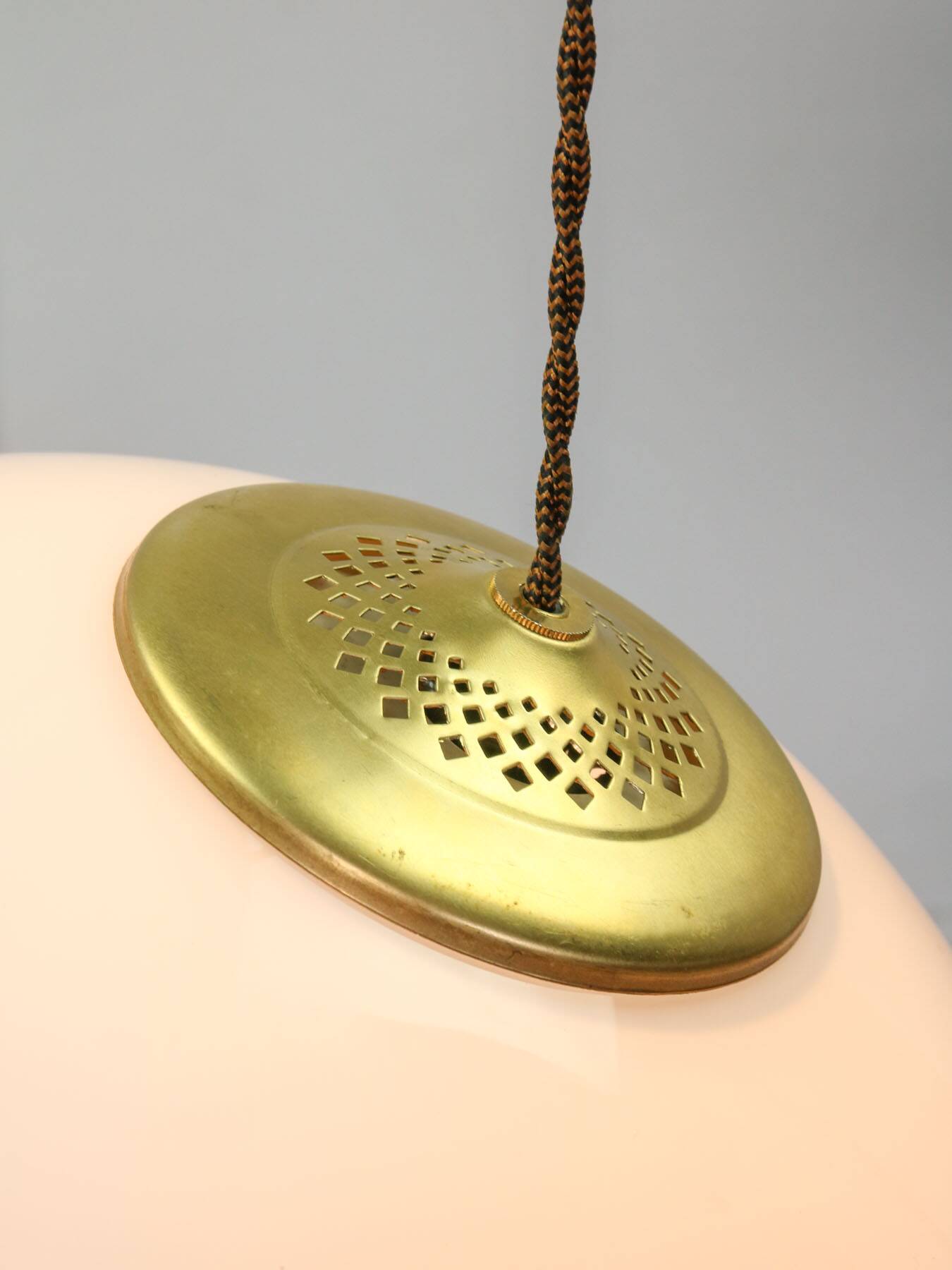 Mid-century Italian Brass and Opaline Pendant Lamp