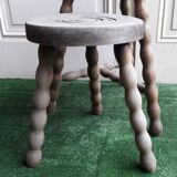 2 rustic 2-degree wooden tripod stools (pair)