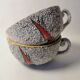 2 Vintage ceramic cups signed Tess boat decor in enamels