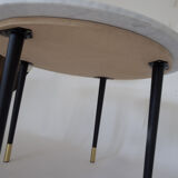 Table basse marbre, bois et laiton