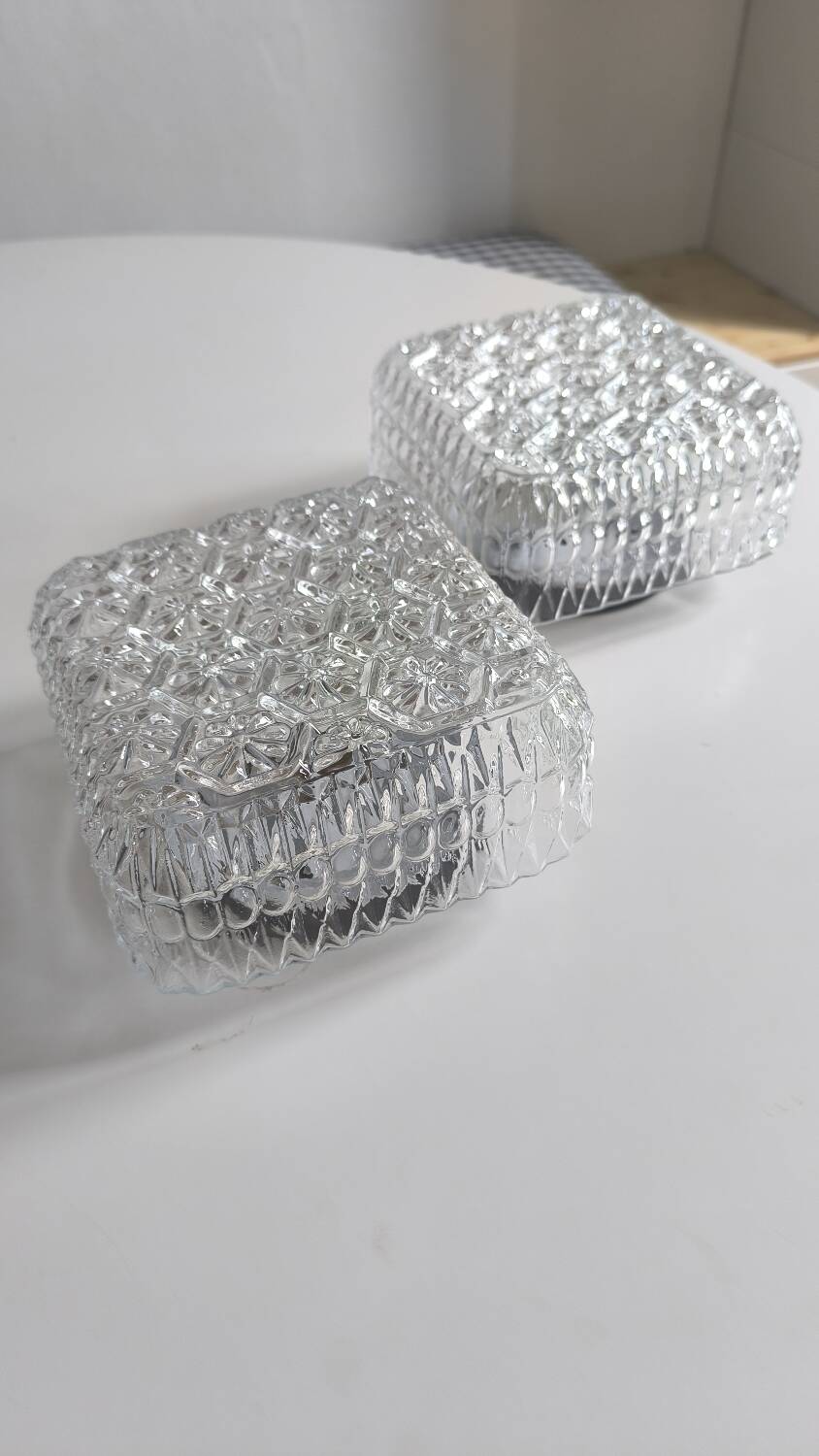 Pair of pressed glass wall lights, 1970