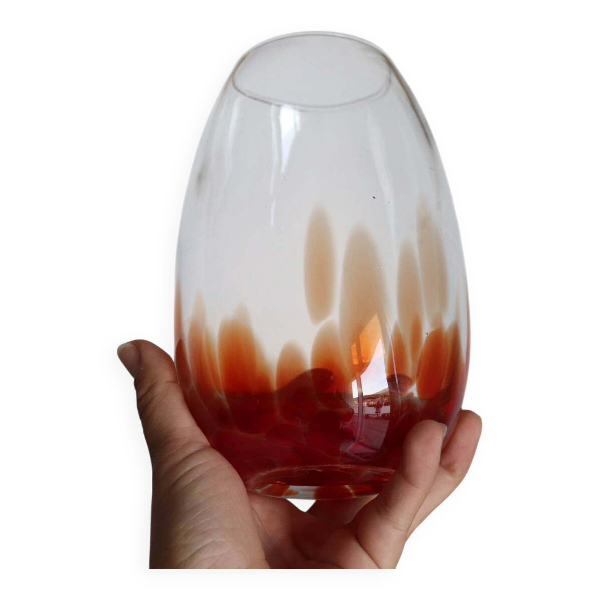 Vintage blown glass vase with a speckled red design