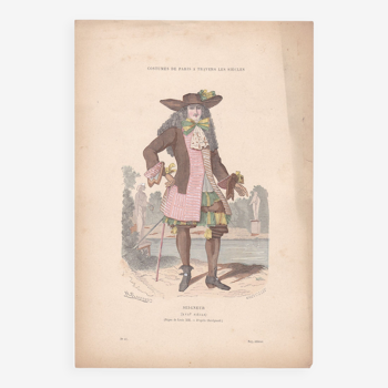 Une illustration une image d'époque : editeur f . roy  costumes de paris  seigneur   louis xiii