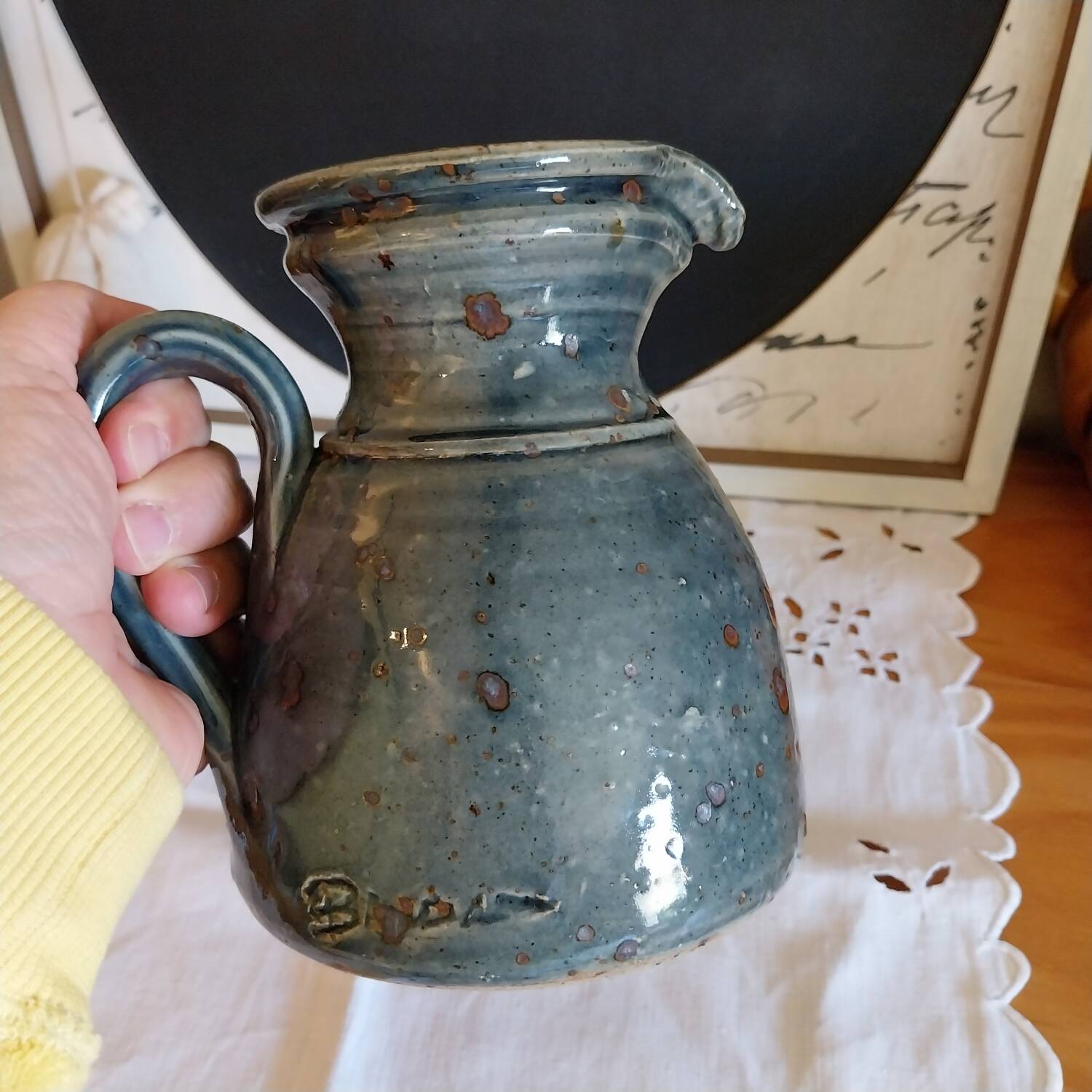 Glazed stoneware jug signed Baudat