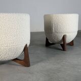TOTEMO stools by FORME with ivory Dedar bouclé upholstery and walnut legs.