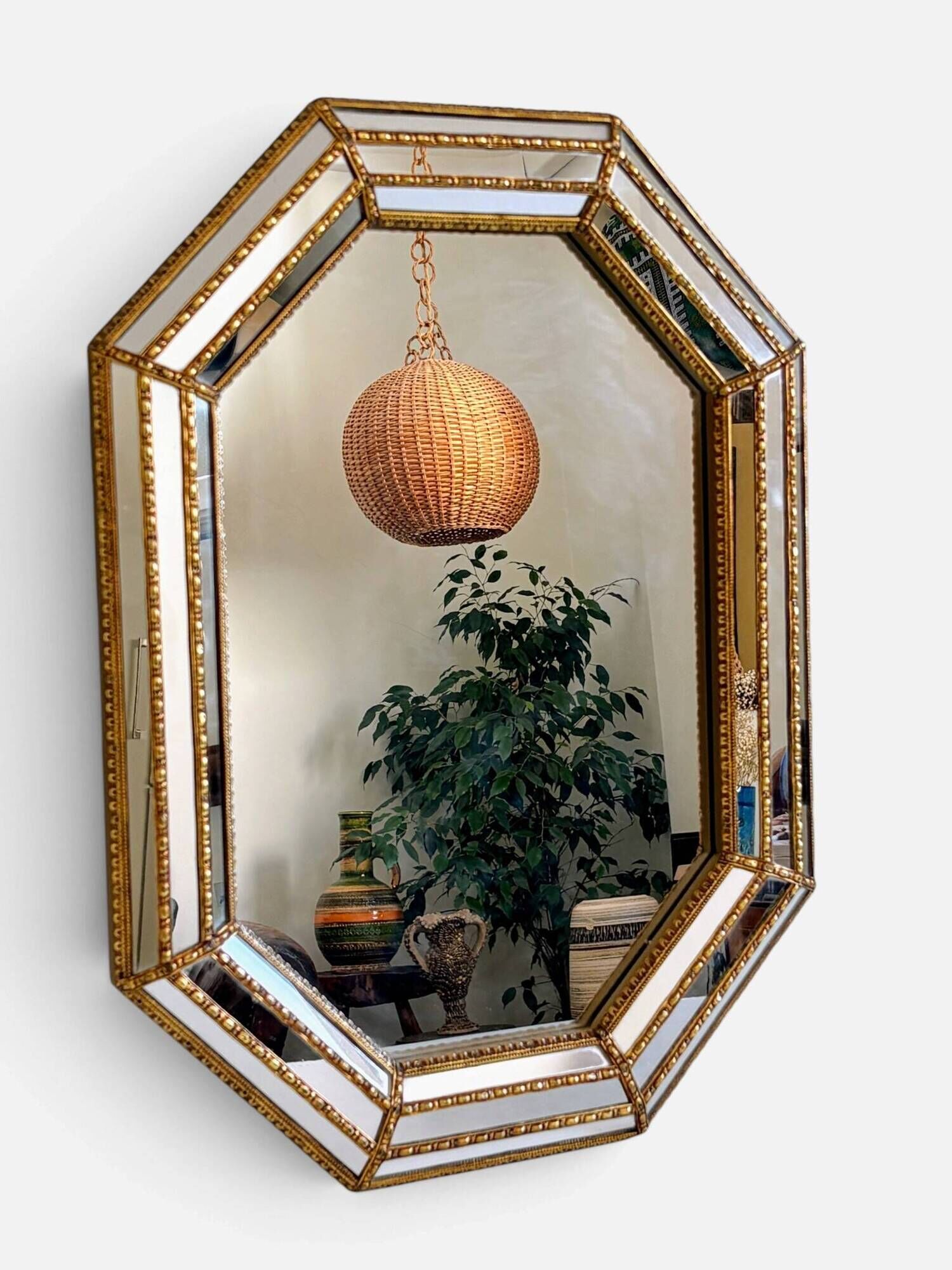 Octagonal Venetian Modern Hollywood Regency Mirror, Handmade in Spain, 1980