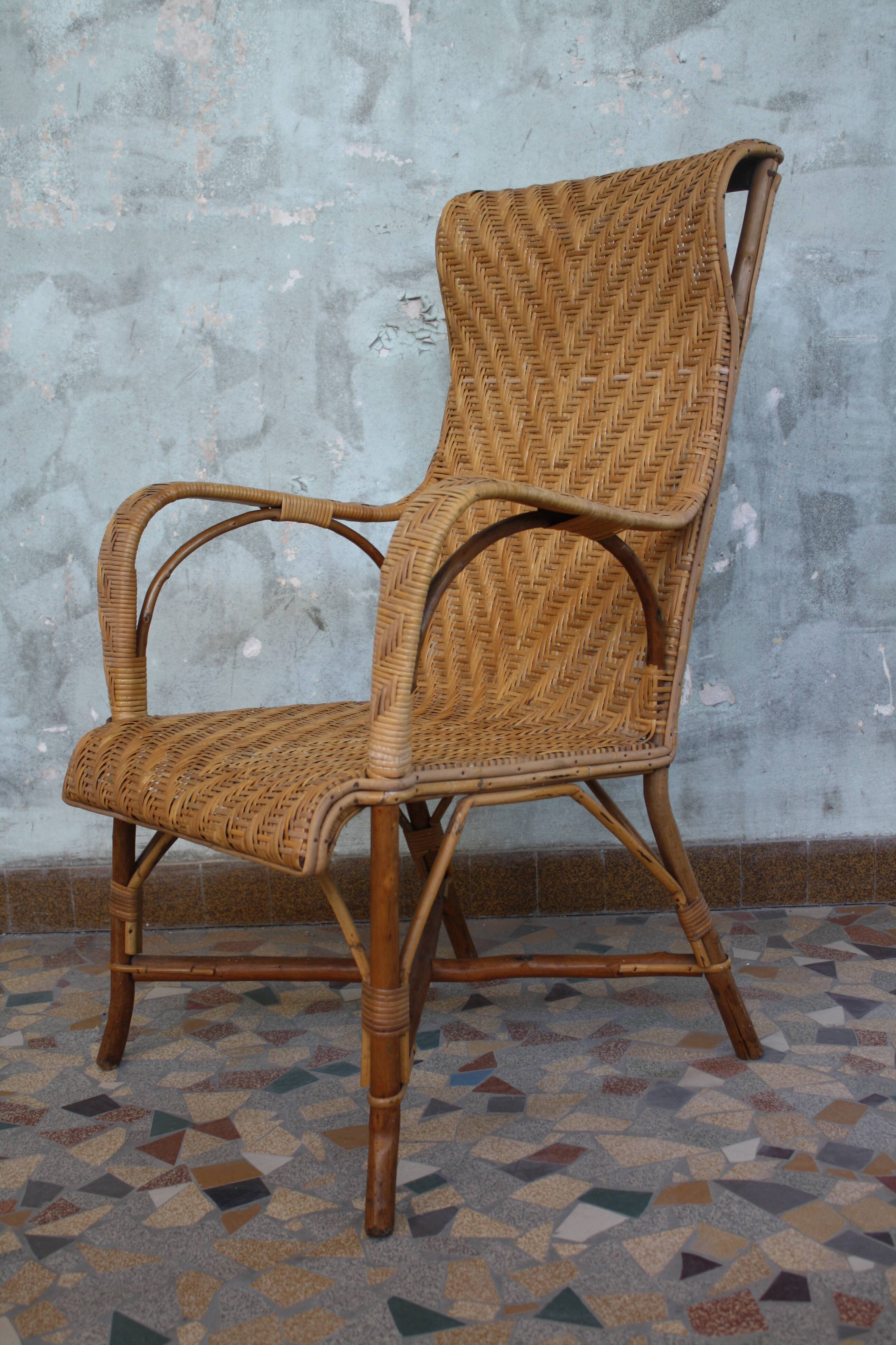 Fauteuil haut en rotin