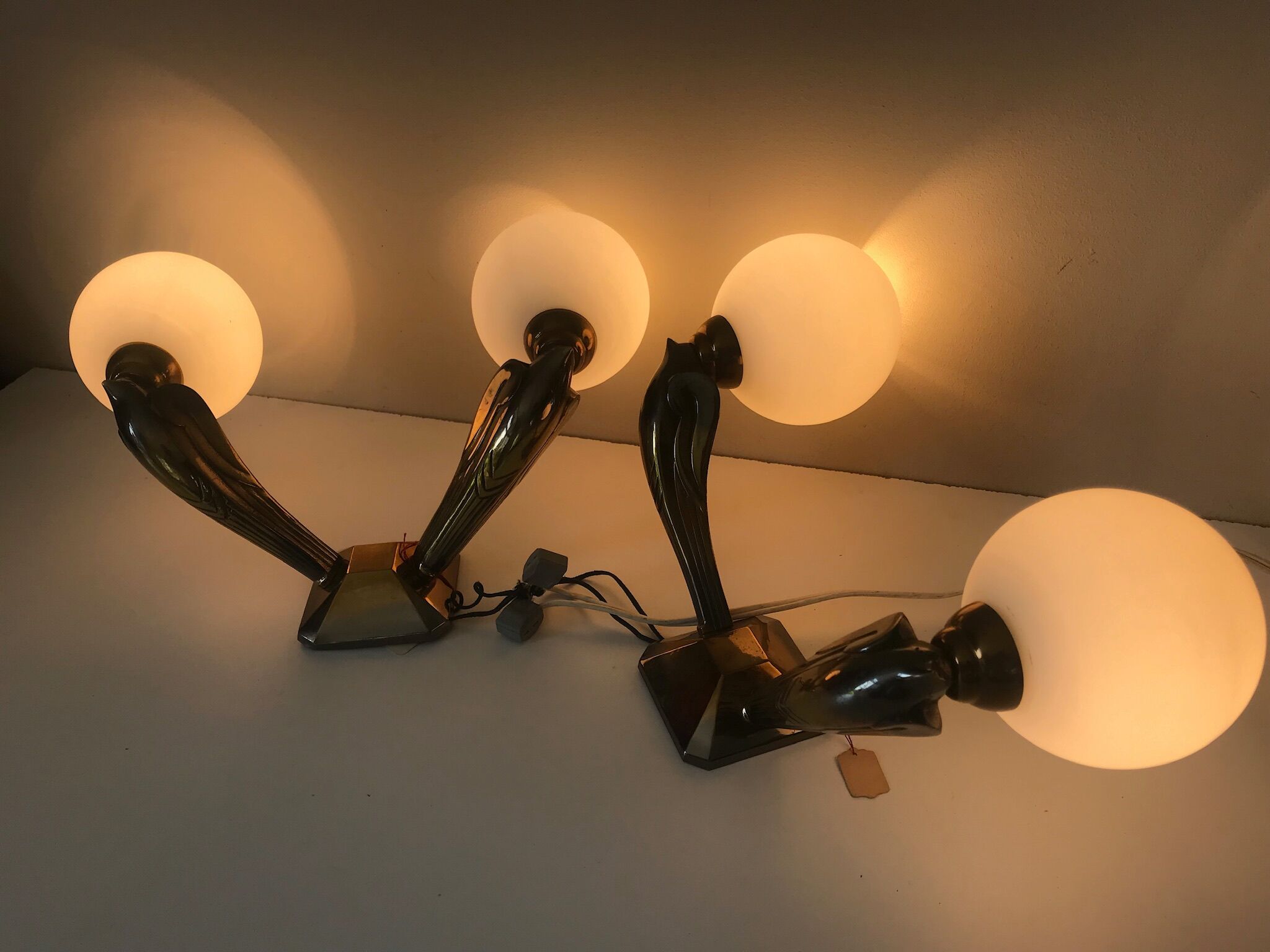 Pair of wall light vintage bronze swallows Annees 50