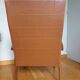 Scandinavian brown skai and wood armchair
