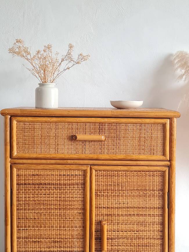 Vintage rattan sideboard from the 1970s.