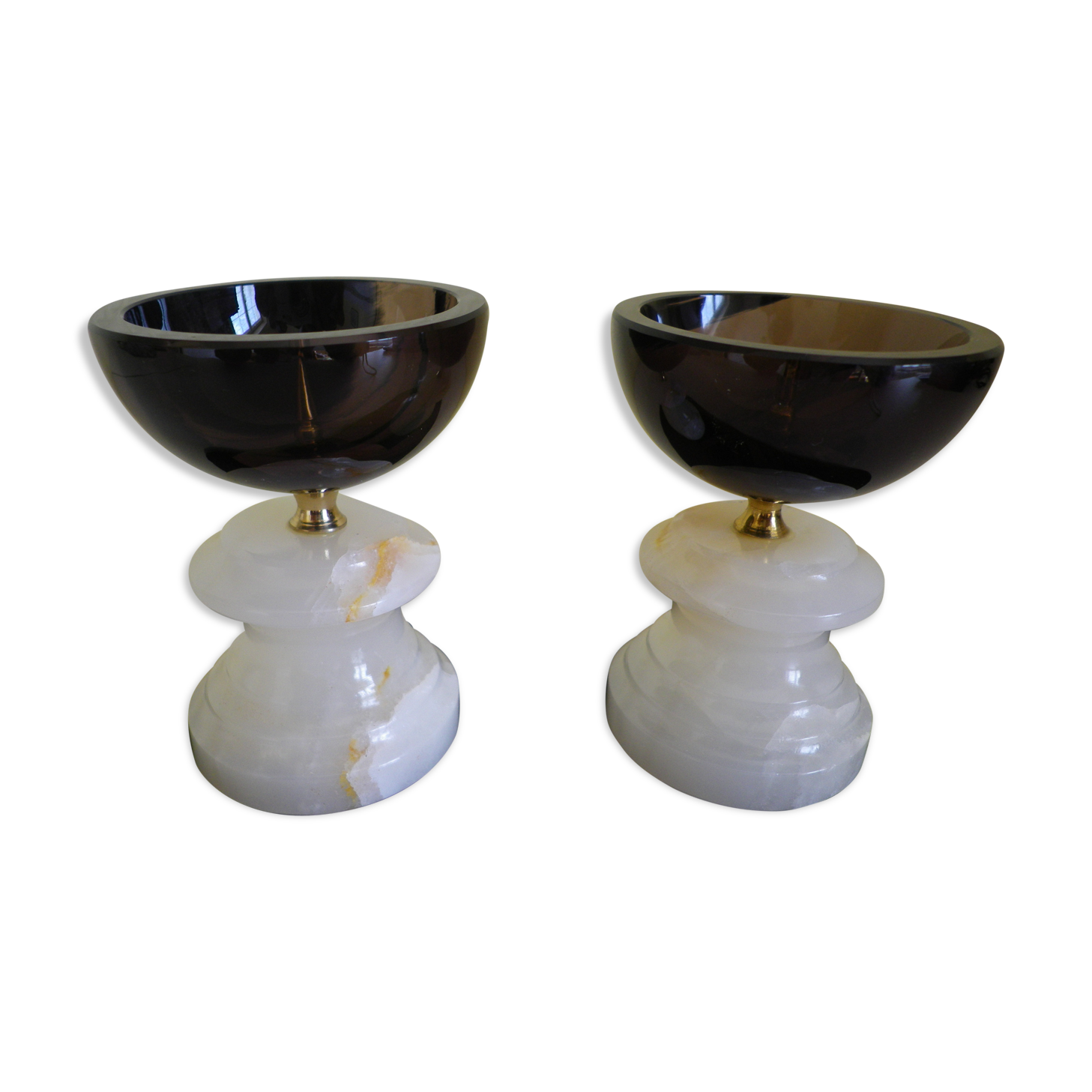 Pair of candlesticks in Crystal and onyx stone