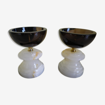 Pair of candlesticks in Crystal and onyx stone