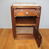 Antique 1930s bedside table in solid wood and marble, Art Deco style