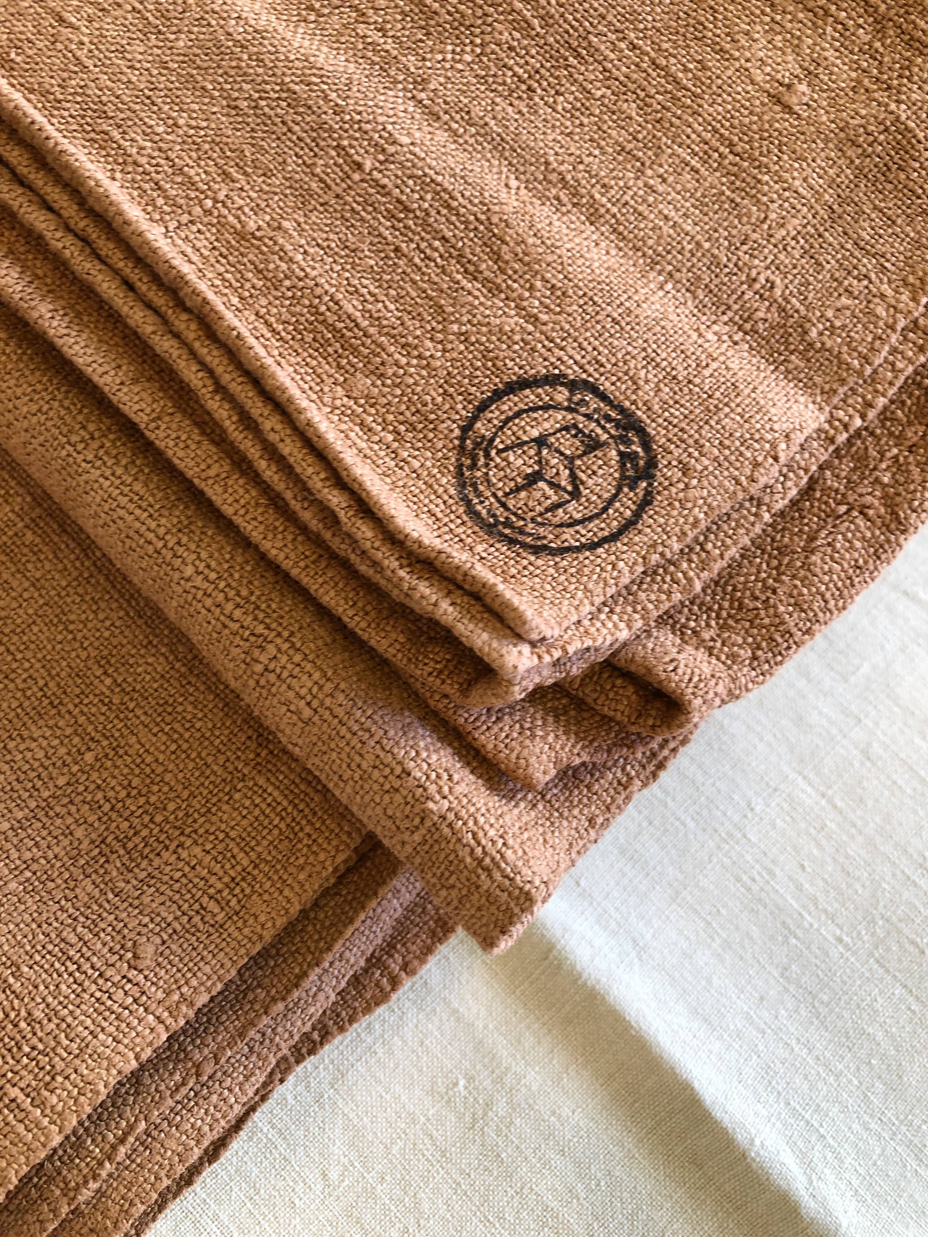Old harvest tablecloth in hemp tinted terracotta