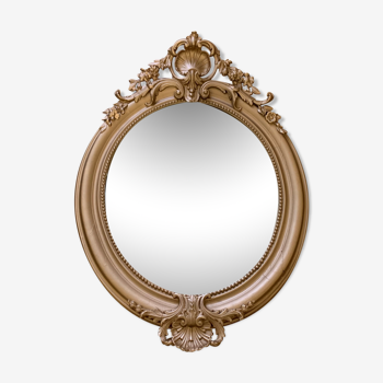 Large golden oval mirror 74x102cm