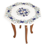 Side table with marble top and inlaid stones