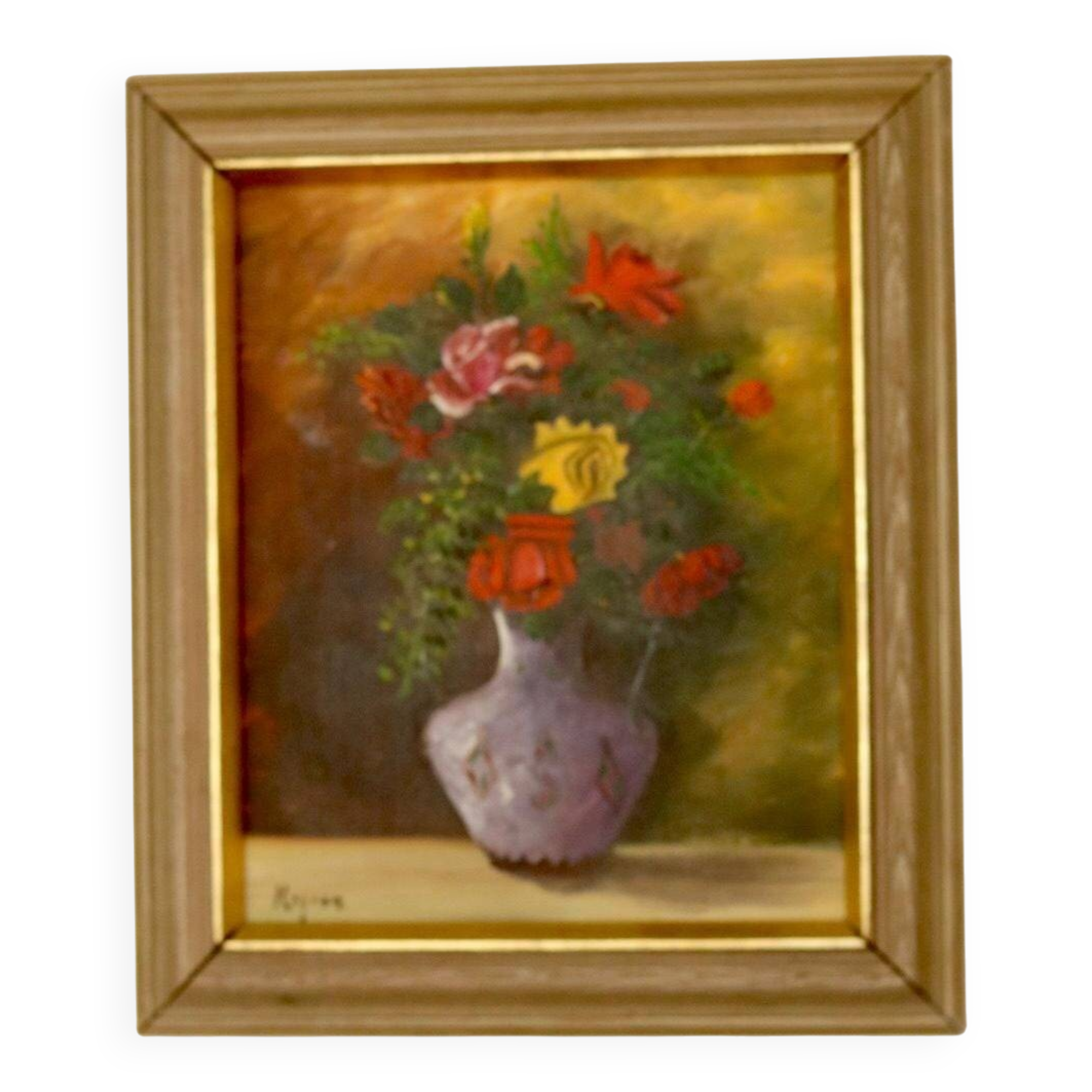Original Swedish oil on panel "Flowers" by Regran - Vintage & Framed