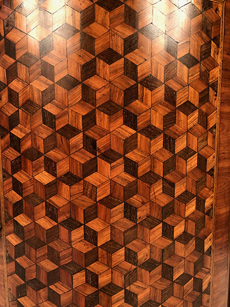 Fully inlaid neck cabinet, eighteenth-century marble top