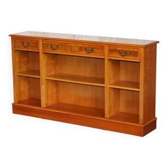 Vintage yew wood library/buffet with three drawers.