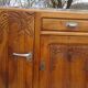 Narrow sideboard, art deco in light walnut, gray marble top