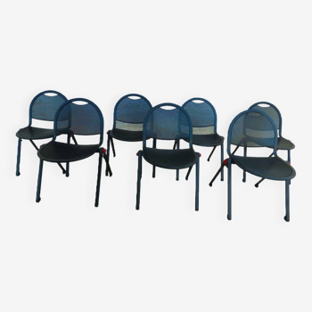 7 quality conference chairs in black metal, stackable and attachable