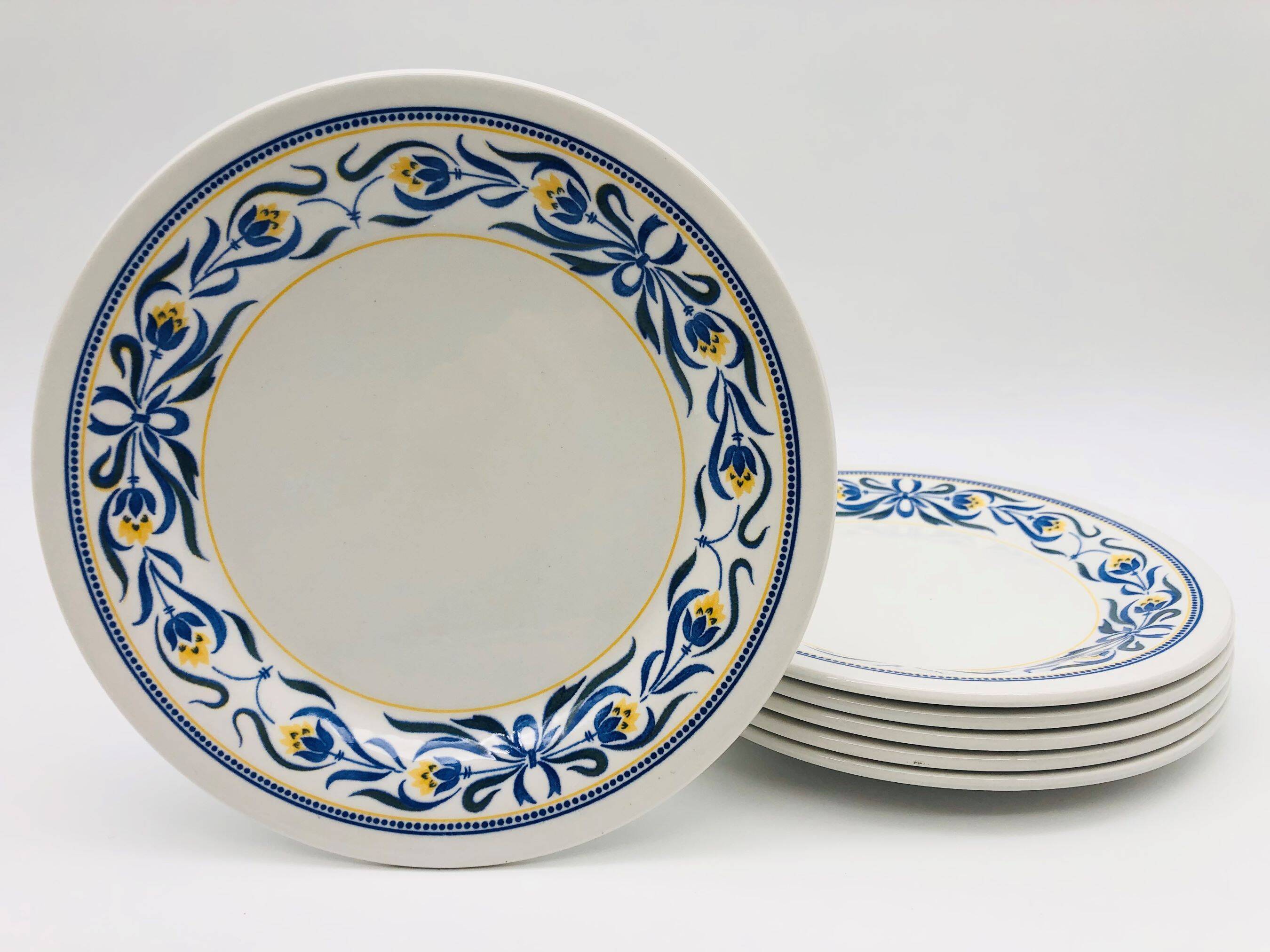 6 English starter/dessert plates, Staffordshire.