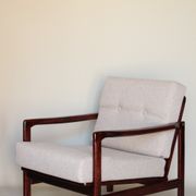 Wood armchair oryginal design by Z. Baczyk 7522 beige colour fabrics palisander wood