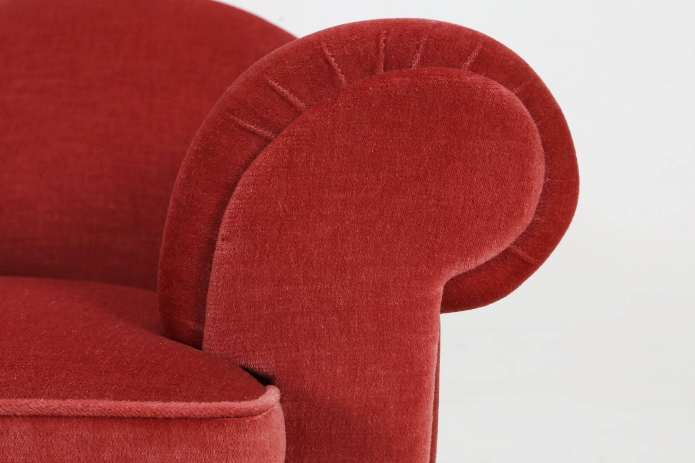 Set of 3 French Art Deco Red velvet Upholstered Armchairs, 1930s