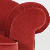 Set of 3 French Art Deco Red velvet Upholstered Armchairs, 1930s