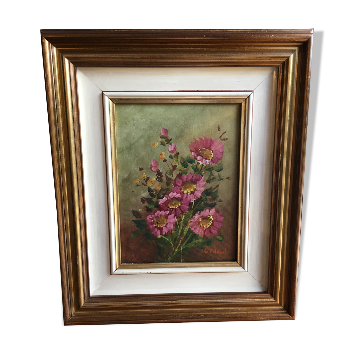 Signed flower bouquet painting