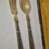 vintage metal silver-plated & bakelite salad service 28cm antique box