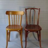 Set of 36 mismatched Bistrot chairs, 1920 to 1950, wooden seats.
