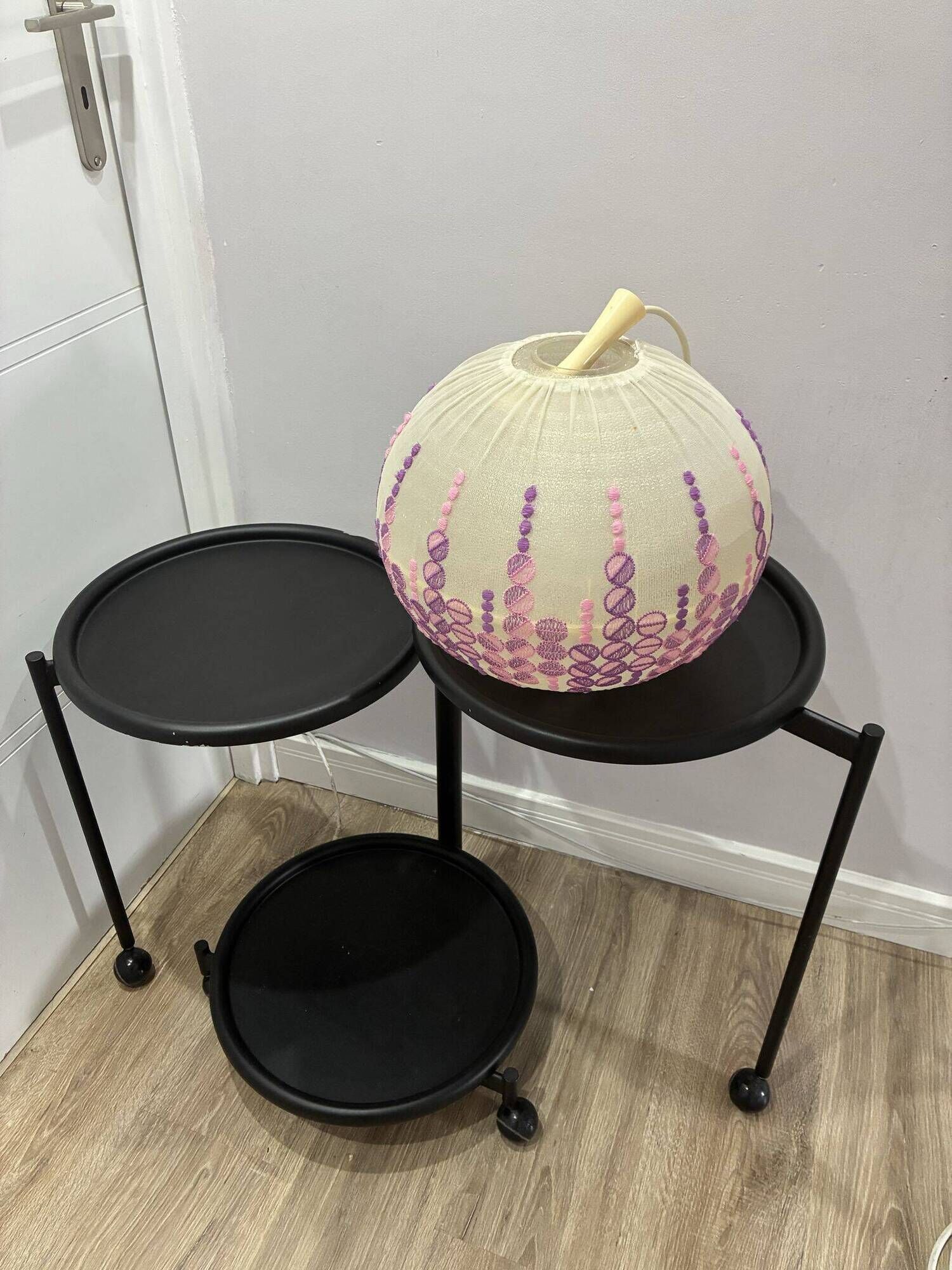 Høyrup Plast Danish pendant lamp, embroidered floral shade, 1960s