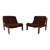 Pair of armchairs in pine and velvet